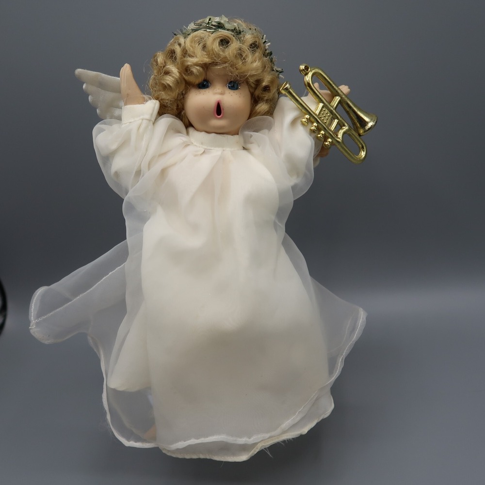 Vintage 9" Porcelain Angel Doll With Gold Horn Choir